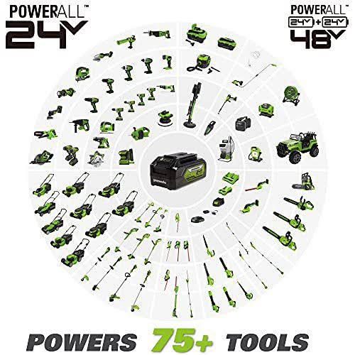 Greenworks 24 Volt Cordless 14 inch Mower, Blower & 10 inch Trimmer Combo Kit with 2 USB Batteries (2 x 24V)