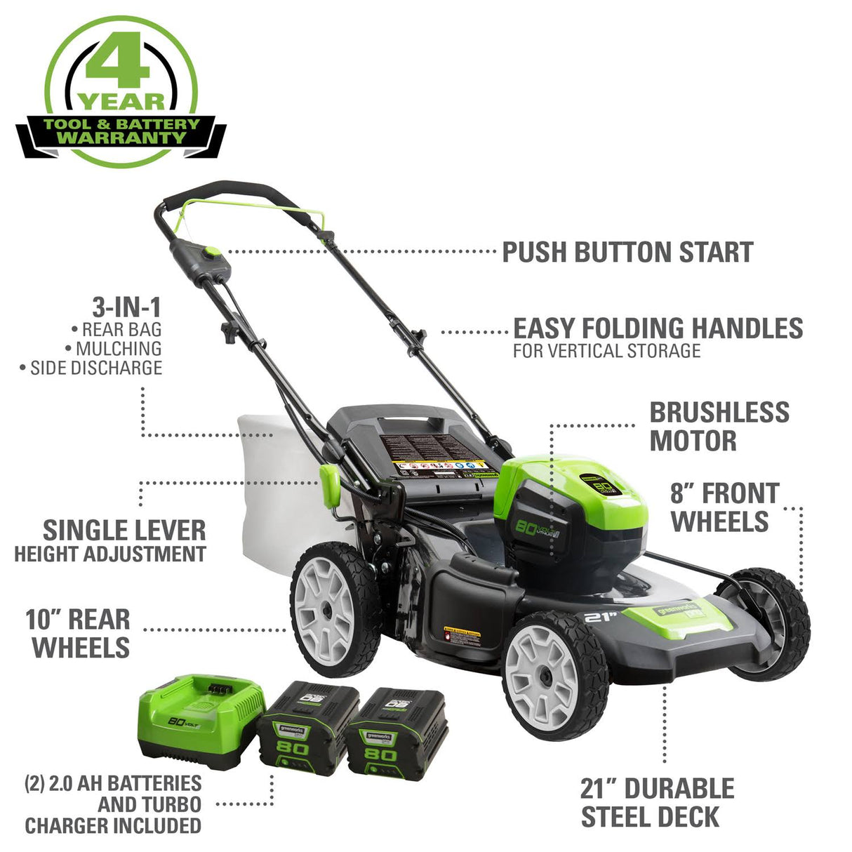 Greenworks GLM801601 21" Cordless Mower - 80 V