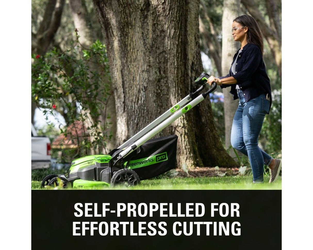 Greenworks 60V 25-in Brushless Cordless Battery Walk-Behind Self-Propelled Push Lawn Mower
