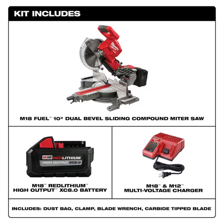 M18 FUEL 18V 10 In. Lithium-Ion Brushless Cordless Dual Bevel Sliding Compound Miter Saw Kit W/(2) 8.0 Ah Batteries